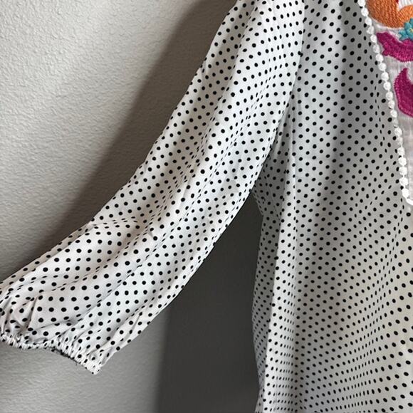 Savannah Jane Babydoll Floral Embroidered Dot Blouse Sz 1X - Picture 8 of 14